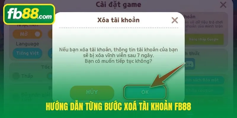 Cách xoá tài khoản FB88 qua giao diện cài đặt và mục bảo mật